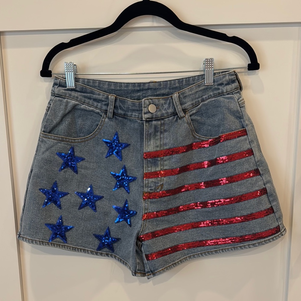 4 for $20 — Fantastic Fawn Blue and Red Jean Shorts (American Flag Shorts)